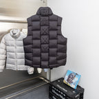 Moncler hooded puffer vest back, black with raised letter-style quilting