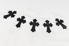 White crewneck sweatshirt with multiple black cross appliques