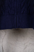 Cable knit sweater with ribbed hem in dark navy