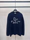 Navy Dior knit sweater with 'Dior for my real friends' front graphic