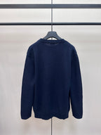 Navy Dior knit sweater back view with ribbed crew neckline