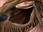 MiuMiu ruched hobo bag inner pocket detail with zipper, olive-brown exterior