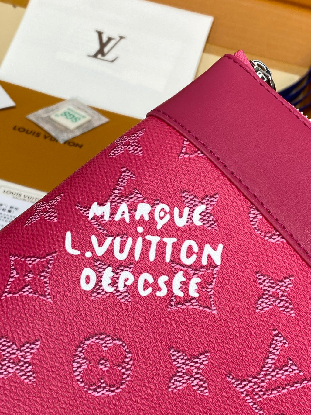 Louis Vuitton zippered pouch, fuchsia monogram canvas with logo print