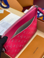 Louis Vuitton pink monogram small clutch bag zipper side close-up with lining