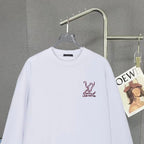 White long-sleeve sweatshirt with maroon logo print on the front