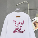 White sweatshirt back with large maroon logo print and small neck label
