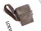 Loewe men's taupe leather crossbody bag with adjustable shoulder strap