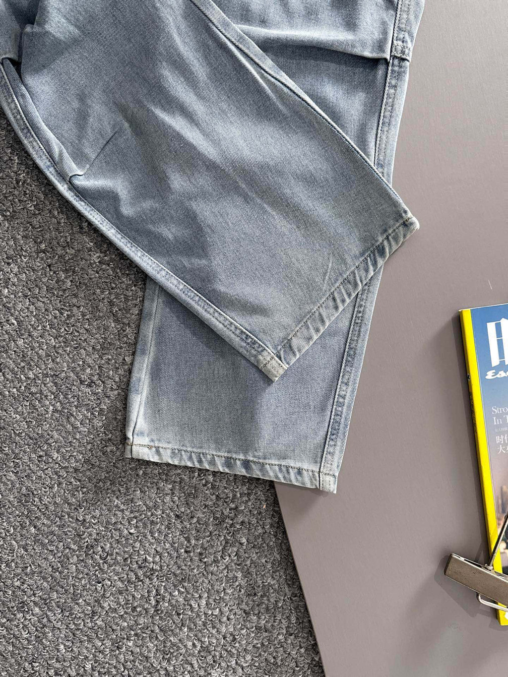 Louis Vuitton light blue denim cargo pants, side seam and pocket at lower leg