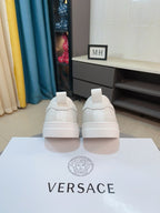 Versace low-top sneakers, white back view with heel tabs