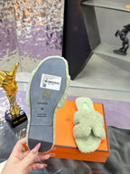 Hermes mint green plush slide sandal with size label on sole
