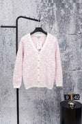 Dior long-sleeve cardigan, pale pink textured knit with button front and V-neck