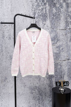 Dior long-sleeve cardigan, pale pink textured knit with button front and V-neck