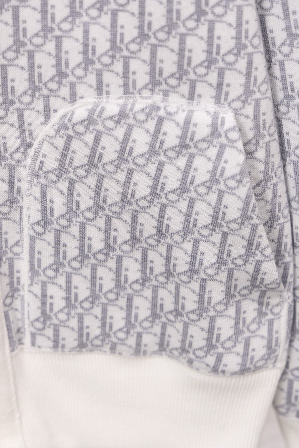 Dior monogram zip hoodie fabric detail, repeating pattern with white trim