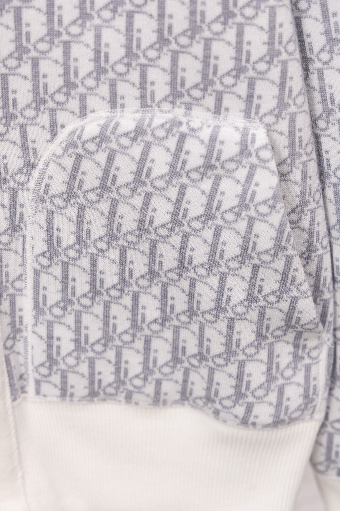 Dior monogram zip hoodie fabric detail, repeating pattern with white trim