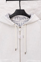Dior logo-print hoodie with white hood, central zipper and size 36 tag