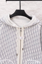 Dior monogram zip hoodie close-up, front zipper and hood lining