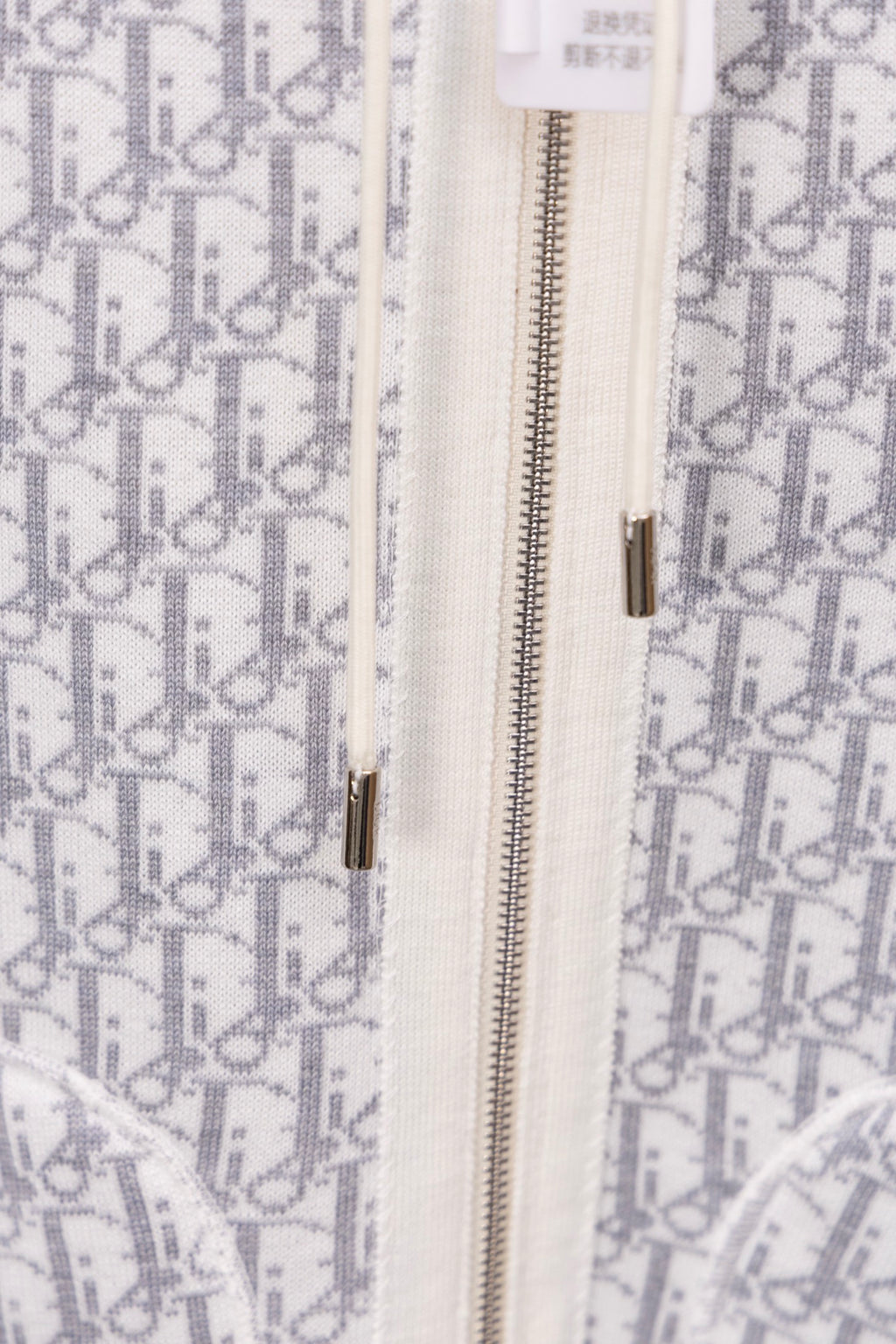 Dior hoodie zipper front with metal teeth and blue logo lining