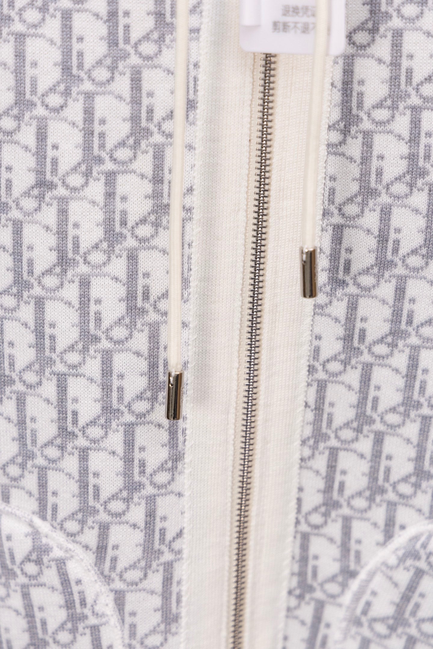 Dior hoodie zipper front with metal teeth and blue logo lining