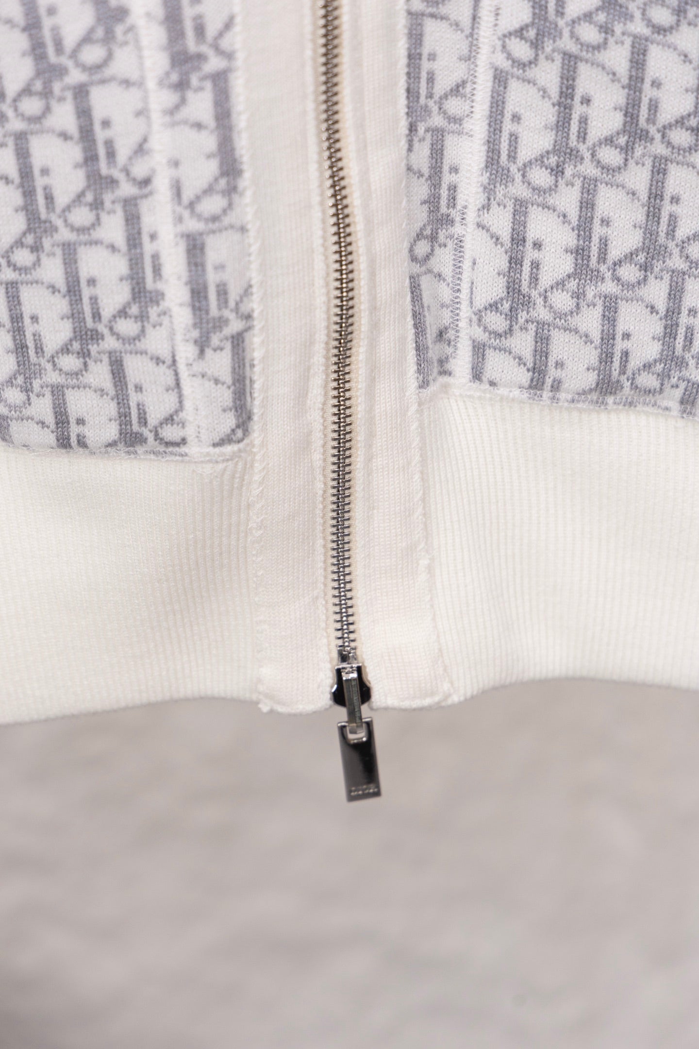 Dior hoodie front with zipper and blue logo-print yoke