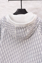 Dior hoodie with blue logo-print fabric and white ribbed neckline