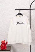 Moncler long-sleeve sweatshirt, white, with Moncler script logo on the front