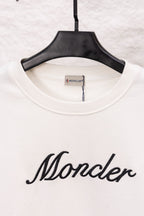 Moncler long-sleeve sweatshirt neckline, white, with Moncler logo