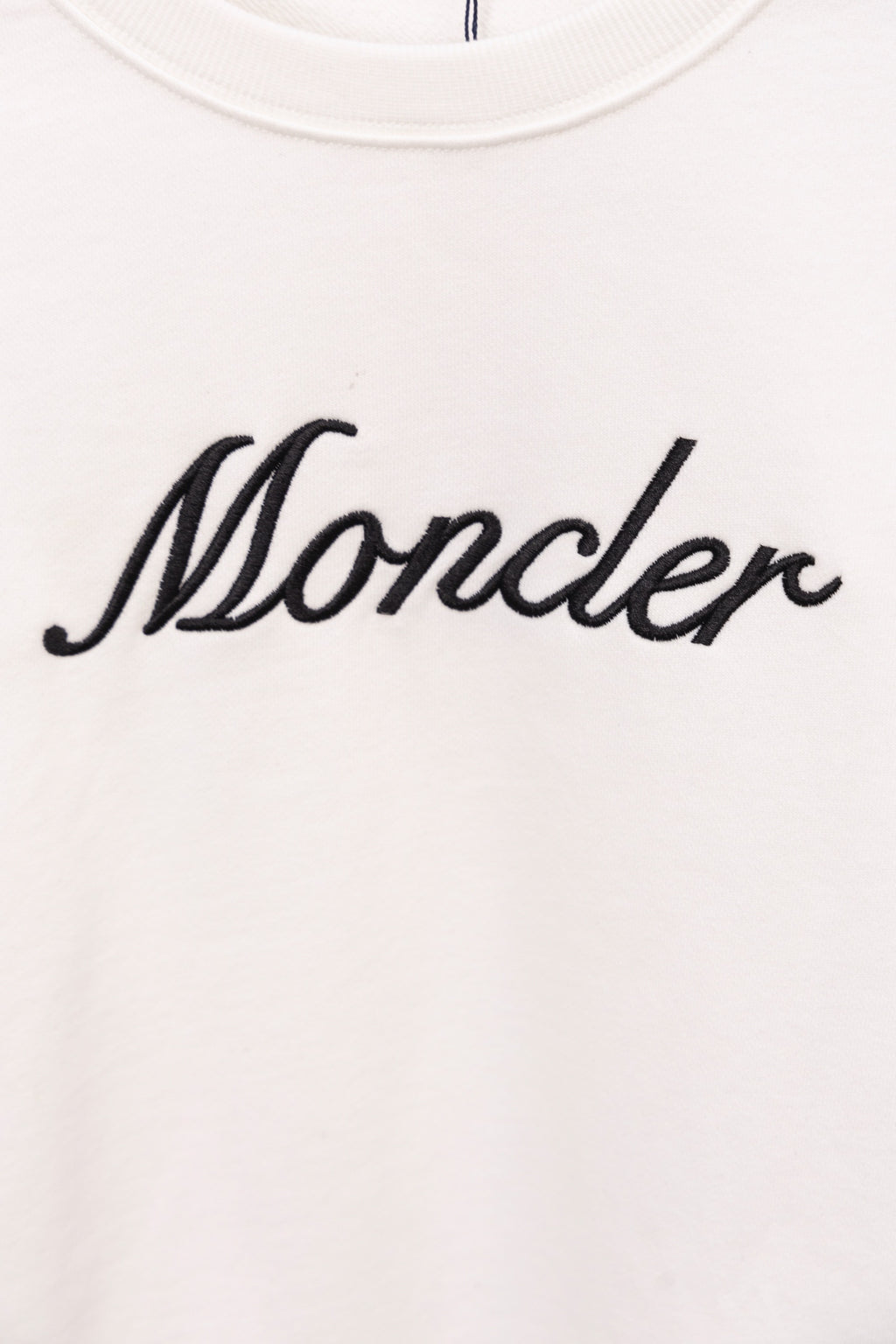Moncler long-sleeve sweatshirt, white, with large Moncler script logo