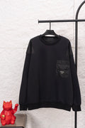Prada long-sleeve crewneck sweatshirt in dark color with chest pocket panel detail