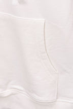 White zip hoodie front panel with kangaroo pocket seam detail
