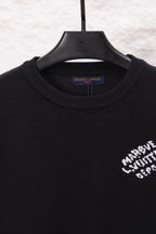 Black Louis Vuitton sweatshirt neckline with ribbed crew neck and inner logo label