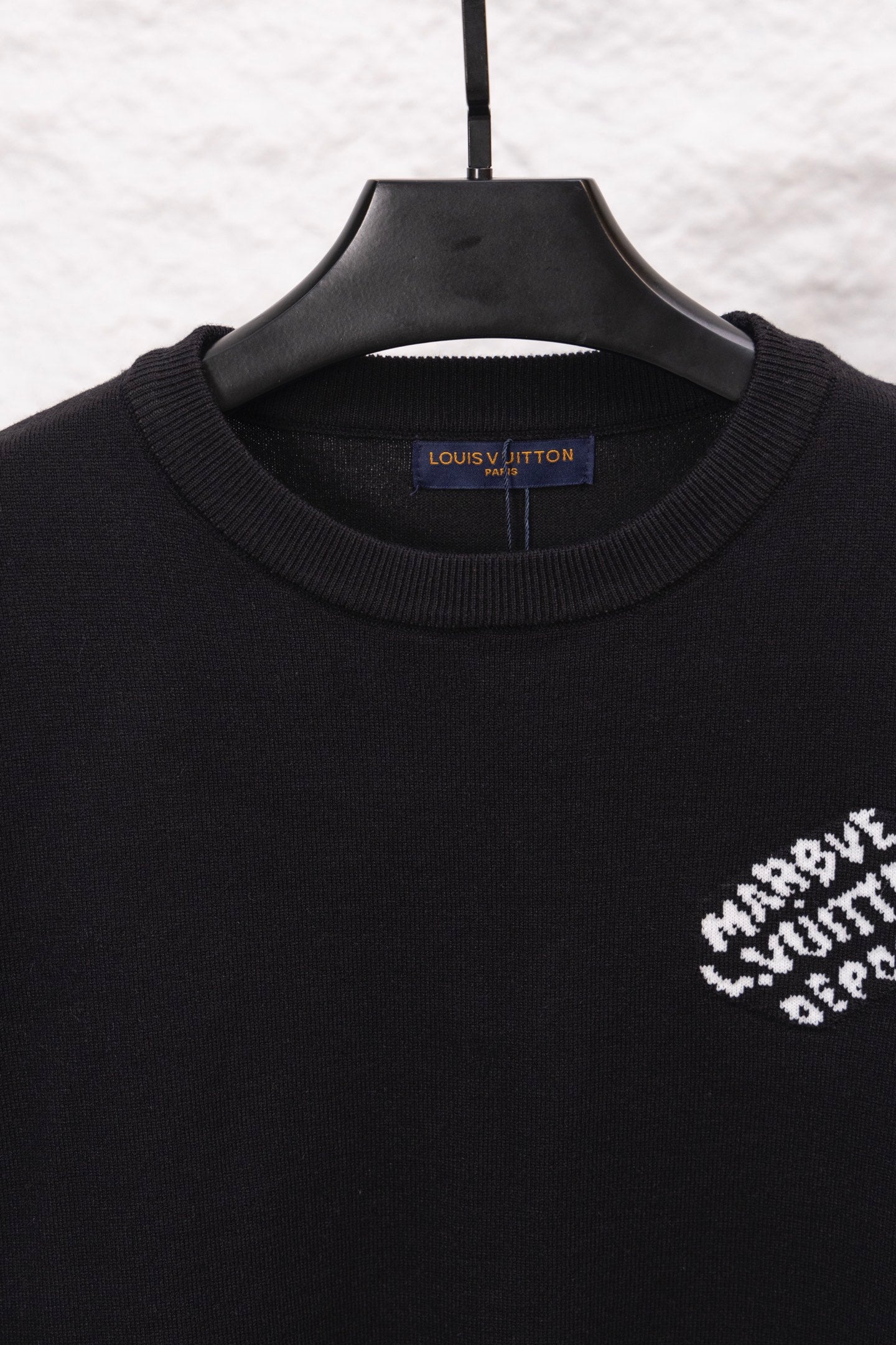 Black Louis Vuitton sweatshirt neckline with ribbed crew neck and inner logo label