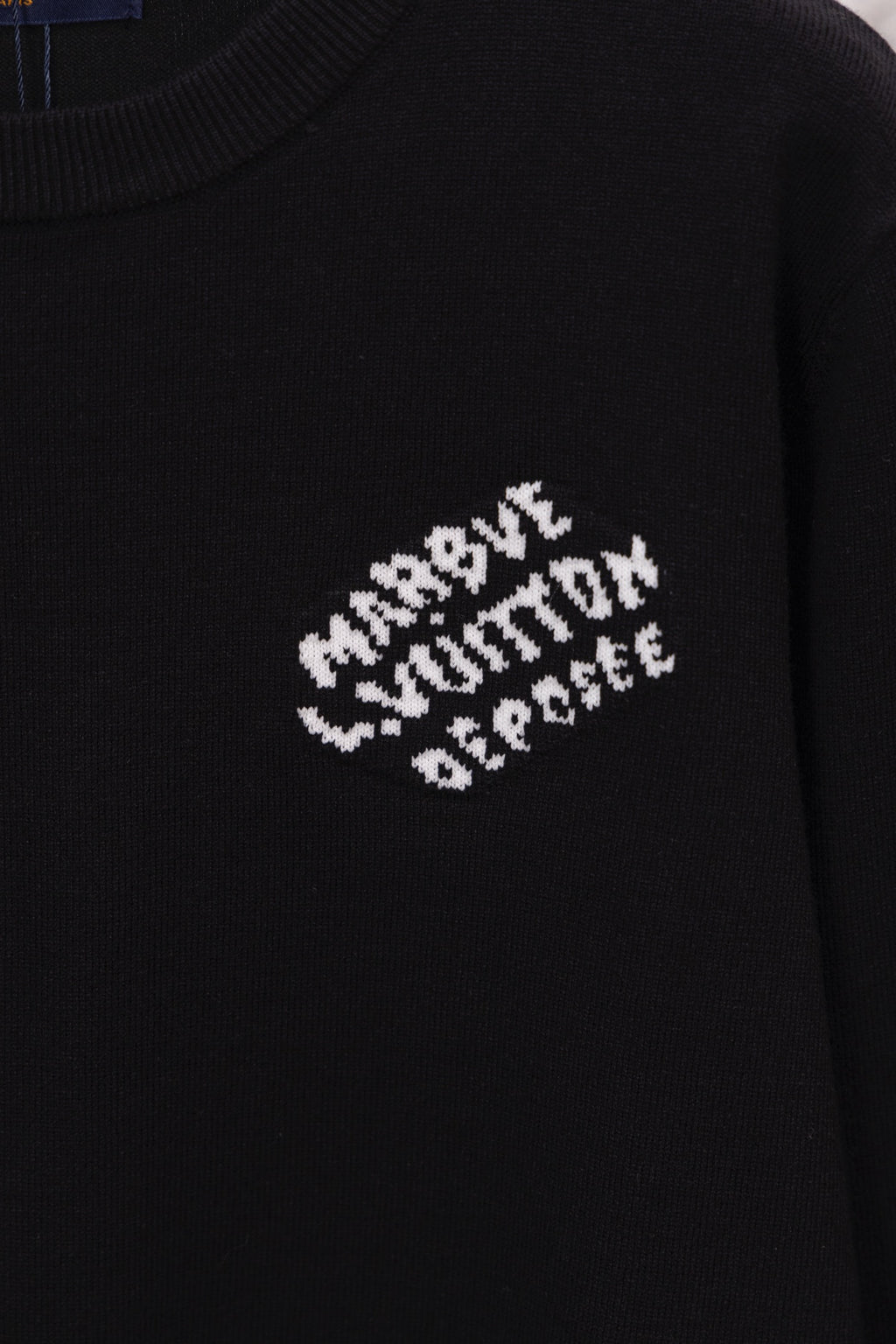 Black sweatshirt chest with white graphic logo text print