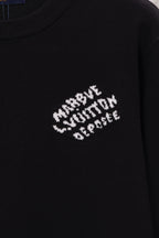 Black sweatshirt chest with white graphic logo text print