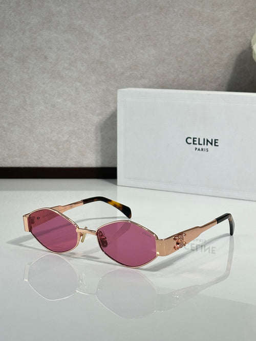 Tortoiseshell sunglasses with pink lenses and thin gold-tone metal arms