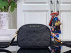 Louis Vuitton monogram crossbody bag, dark leather with embossed pattern, gold hardware