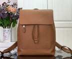 Louis Vuitton tan leather backpack with front flap and drawstring straps