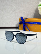 Louis Vuitton sunglasses, dark blue frames, blue tinted lenses with LV monogram