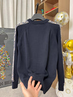 Dior long-sleeve knit sweater in dark navy, plain back with ribbed hem