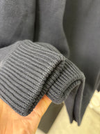 Gray ribbed knit sweater sleeve cuff, folded hem