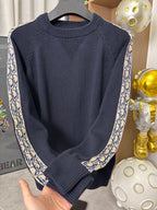 Dior long-sleeve knit sweater, dark navy, patterned sleeve side stripe