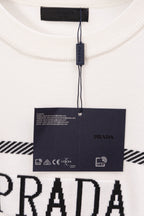 PRADA white sweater neckline with black label and hanging tag