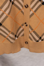 Burberry tan plaid cardigan button front with ribbed hem
