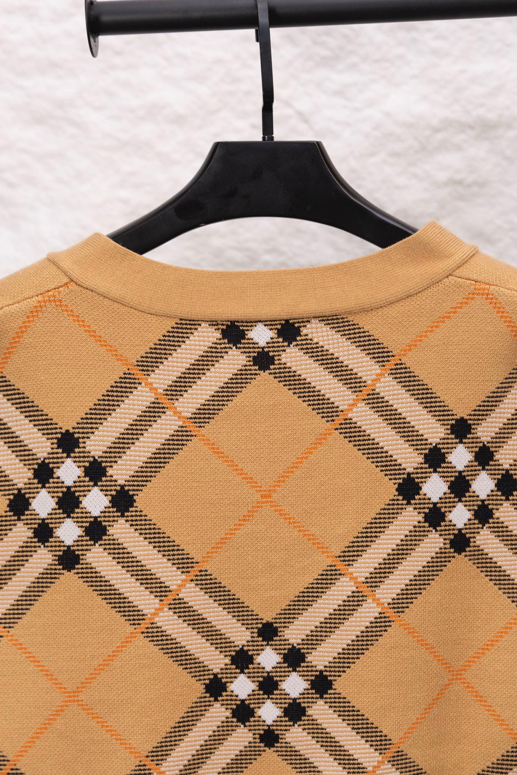 Burberry tan plaid sweater with ribbed crew neckline