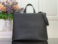 Tote bag with dark gray smooth leather, top handles, and front Louis Vuitton logo