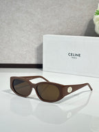 Celine oval sunglasses, brown frame with dark brown lenses and gold logo detail