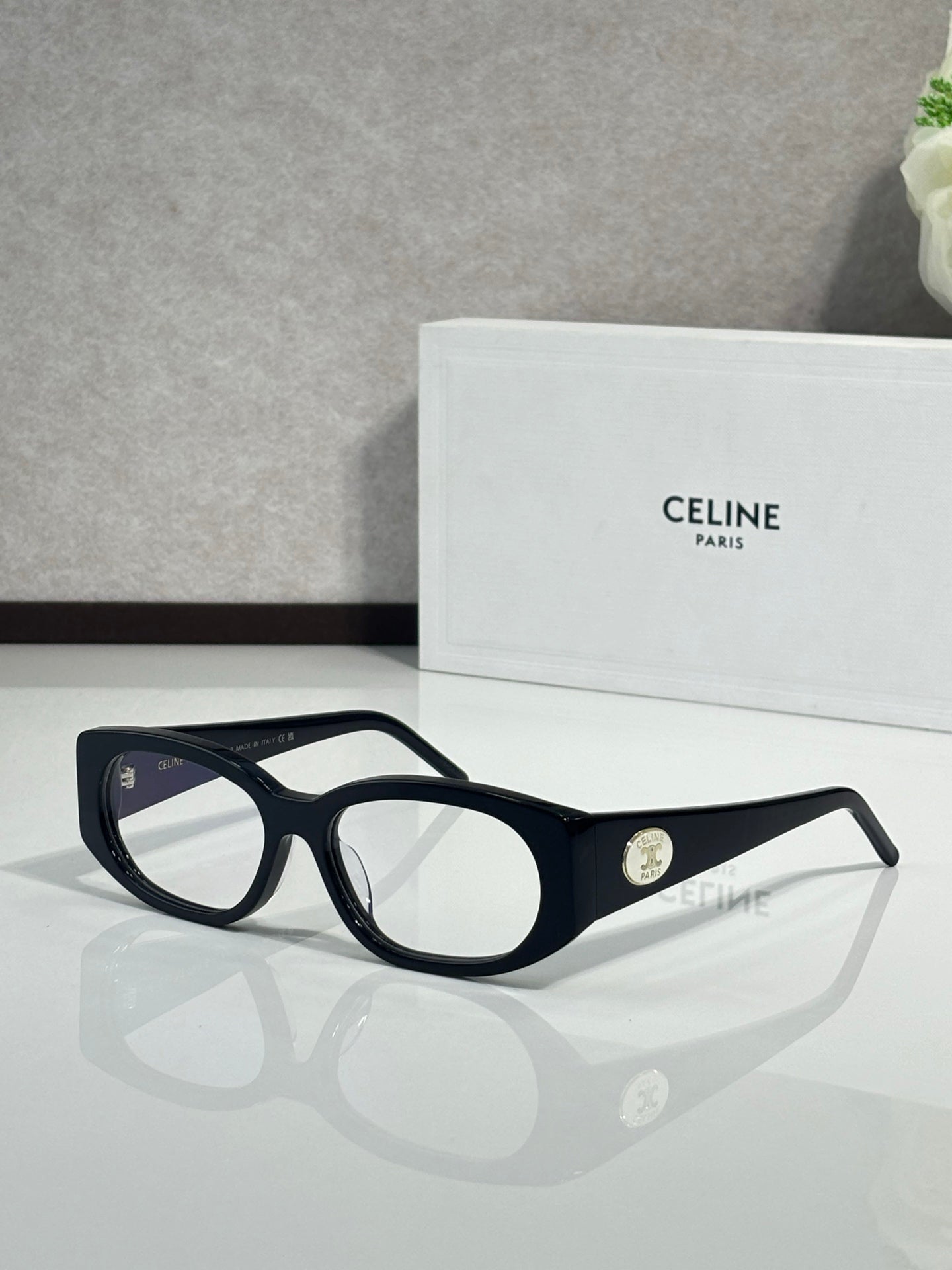 Celine oval sunglasses, black frame with dark gray lenses