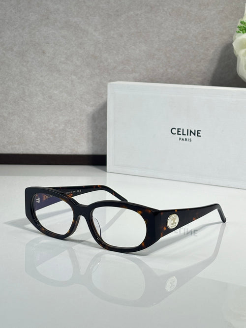 Celine glasses with dark tortoiseshell frames and clear lenses