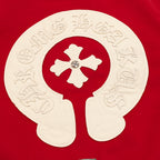 Red varsity jacket back logo: white Tree patch with red center