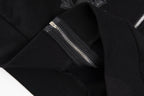 Black long-sleeve hoodie with silver zipper and stitched placket detail