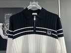 Long-sleeve knit polo sweater with half-zip collar and Dior logo on the chest